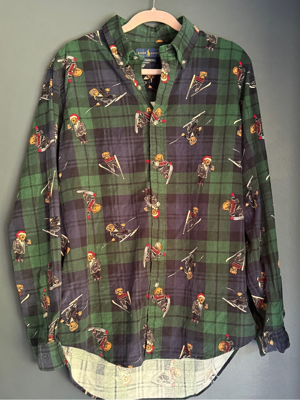 Polo by Ralph Lauren Green and Navy Plaid Ski Bear Button-Down